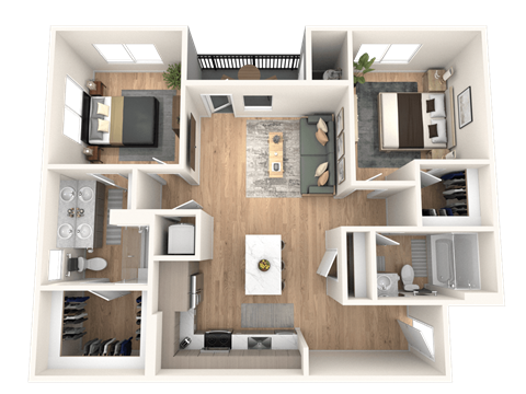 Floor plan for 2 beds, 2 baths, 1071 sqft
